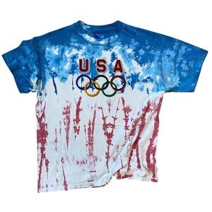 Vintage USA Olympics Blue and Red Tie Dye Made in USA Single Stitch T-shirt